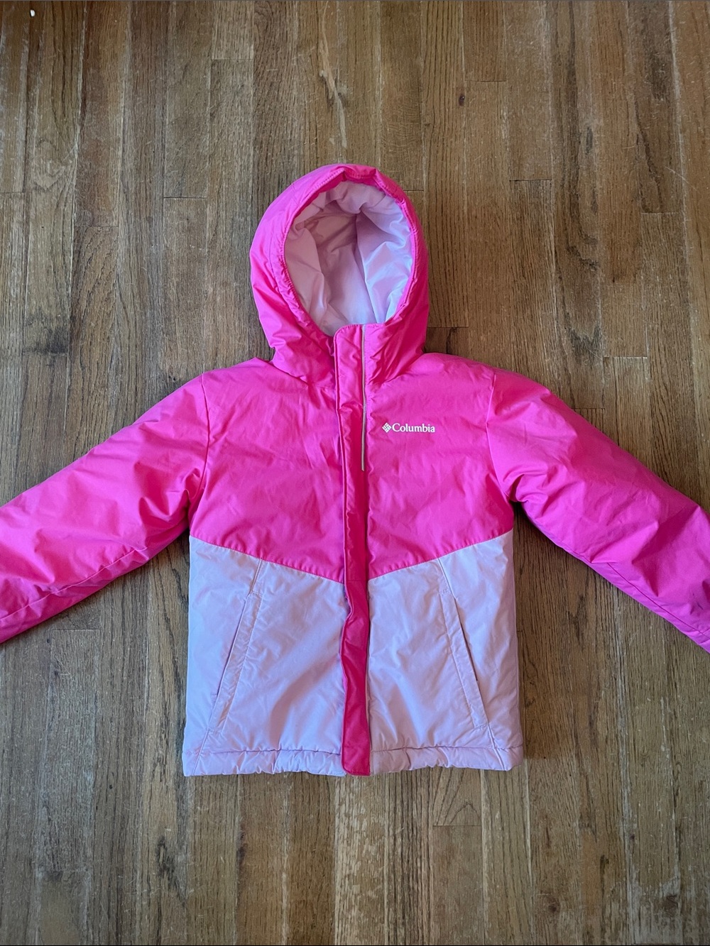 Columbia Girls' Hot Pink and Light Pink Hooded Puffer Jacket